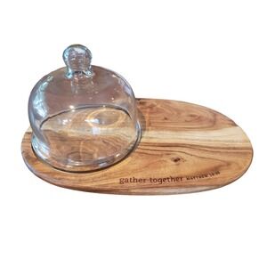Mary & Martha Gather Together Acacia Wood Cheese Server Glass Cloche U1560